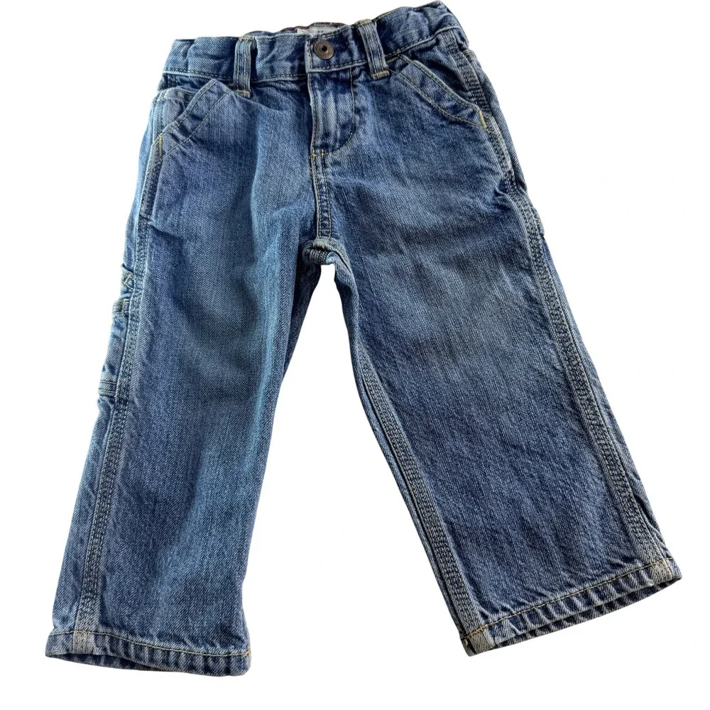 OshKosh B'gosh Carpenter Jeans Boys 18M Blue Denim‎ Adjustable Waist 100% Cotton
